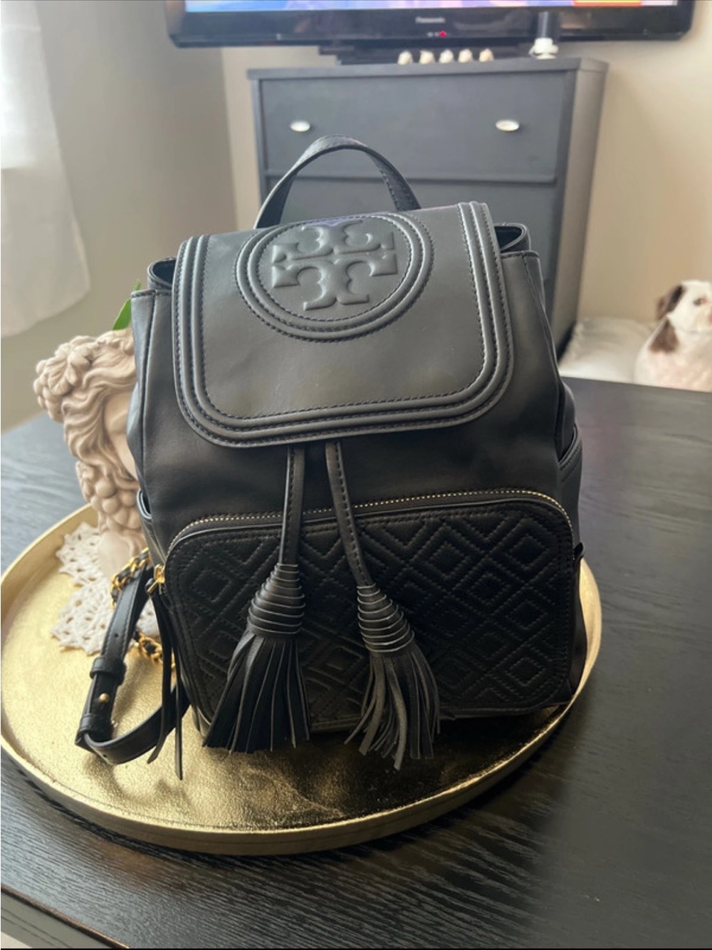 NWOT Tory Burch Fleming Black Leather Mini Backpack